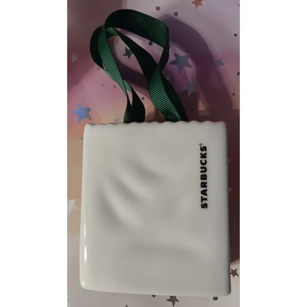Starbucks 2020 Ceramic Tote Bag Ornament Excellent Shape has SKU sticker 3 1/2